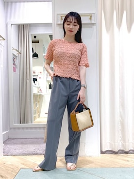 「Andemiu（アンデミュウ）のザツザイハイショクBAG995247（かごバッグ）」を使った、YUさん（レディース・153cm）の夏コーディネート