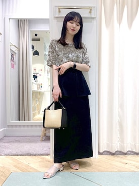 「Andemiu（アンデミュウ）のザツザイハイショクBAG995247（かごバッグ）」を使った、YUさん（レディース・153cm）の夏コーディネート