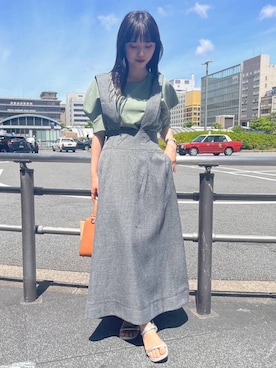 「Andemiu（アンデミュウ）のザツザイハイショクBAG995247（かごバッグ）」を使った、YUさん（レディース・153cm）の夏コーディネート