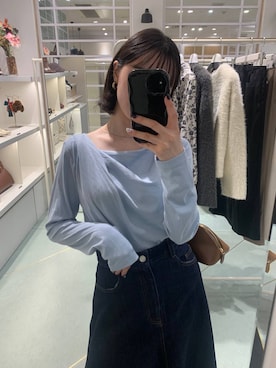 「アイテム（デニムスカート）」を使った、YUさん（レディース・153cm）の秋コーディネート