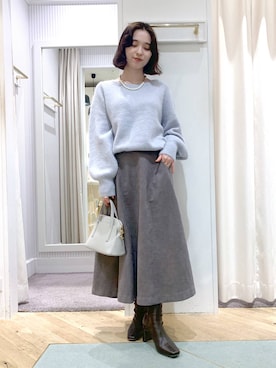 「Andemiu（アンデミュウ）のパールメタルアクセントネックレス139103（ネックレス）」を使った、YUさん（レディース・153cm）の秋コーディネート