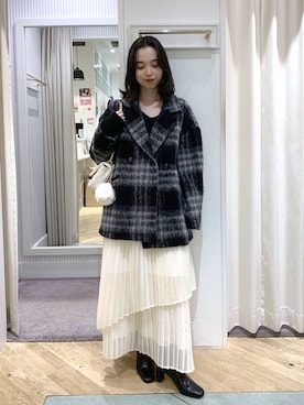 「アイテム（ピーコート）」を使った、YUさん（レディース・153cm）の冬コーディネート