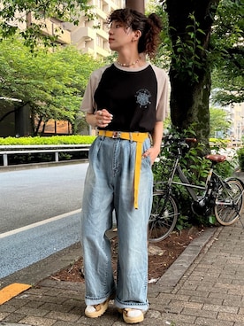 「刺繍」｜「アイテム（パンツ）」を使った、ゆーみんさん（レディース・164cm）の夏コーディネート