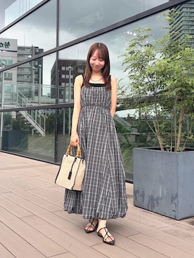 「SENSE OF PLACE by URBAN RESEARCH(センスオブプレイスバイアーバンリサーチ)のバルーンキャミワンピース(ワンピース、ブラック系)」を使った、ainoさん(レディース・156cm)の夏コーディネート