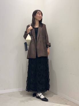 「SENSE OF PLACE by URBAN RESEARCH(センスオブプレイスバイアーバンリサーチ)のシアーテーラードジャケット(テーラードジャケット、ブラウン系)」を使った、ainoさん(レディース・156cm)の春コーディネート