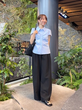 「SENSE OF PLACE by URBAN RESEARCH(センスオブプレイスバイアーバンリサーチ)のパフスリーブコンパクトギャザーシャツ(シャツ/ブラウス、ブルー系)」を使った、ainoさん(レディース・156cm)の夏コーディネート