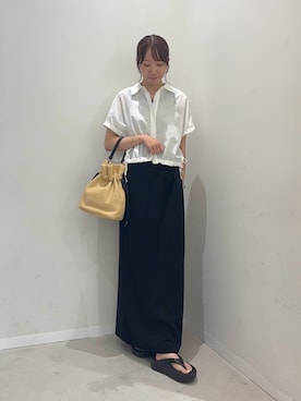 「SENSE OF PLACE by URBAN RESEARCH(センスオブプレイスバイアーバンリサーチ)の『イージーケア』クロップドギャザーシャツ(シャツ/ブラウス、ホワイト系)」を使った、ainoさん(レディース・156cm)の夏コーディネート