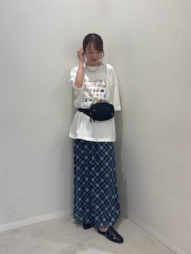 「SENSE OF PLACE by URBAN RESEARCH(センスオブプレイスバイアーバンリサーチ)の『別注』Ben Lenovitz×SENSE OF PLACE SHORT-SLEEVE T-SHIRTS(Tシャツ/カットソー、その他)」を使った、ainoさん(レディース・156cm)の夏コーディネート