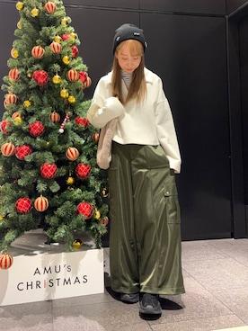 「RODE SKO（ロデスコ）のタッセル付フラッフィトートバッグ（トートバッグ）」を使った、ainoさん（レディース・157cm）の冬コーディネート