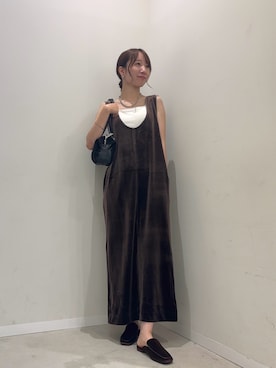 「SENSE OF PLACE by URBAN RESEARCH(センスオブプレイスバイアーバンリサーチ)のUネックベロアワンピース(ワンピース、ブラウン系)」を使った、ainoさん(レディース・156cm)の夏コーディネート