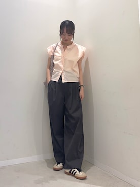 「SENSE OF PLACE by URBAN RESEARCH(センスオブプレイスバイアーバンリサーチ)のブロードパフショルダーブラウス(シャツ/ブラウス、ピンク系)」を使った、ainoさん(レディース・156cm)の春コーディネート