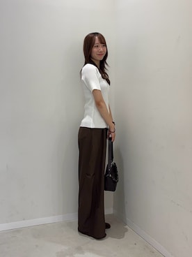 「SENSE OF PLACE by URBAN RESEARCH(センスオブプレイスバイアーバンリサーチ)の『洗濯可』アシメデザインハーフスリーブセーター(ニット/セーター、ホワイト系)」を使った、ainoさん(レディース・156cm)の夏コーディネート