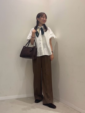 「SENSE OF PLACE by URBAN RESEARCH(センスオブプレイスバイアーバンリサーチ)のバルーンスリーブオーバーシャツ(シャツ/ブラウス、ホワイト系)」を使った、ainoさん(レディース・156cm)の夏コーディネート