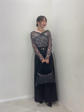 「SENSE OF PLACE by URBAN RESEARCH(センスオブプレイスバイアーバンリサーチ)のチェックシアードレープトップ(その他トップス、ブラウン系)」を使った、ainoさん(レディース・156cm)の秋コーディネート