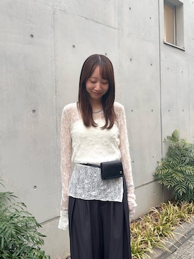 「SENSE OF PLACE by URBAN RESEARCH(センスオブプレイスバイアーバンリサーチ)のシアーレースカットトップ(Tシャツ/カットソー、ホワイト系)」を使った、ainoさん(レディース・156cm)の秋コーディネート
