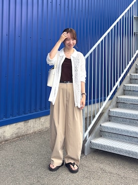 「SENSE OF PLACE by URBAN RESEARCH(センスオブプレイスバイアーバンリサーチ)のパッチワークレースシャツ(シャツ/ブラウス、ホワイト系)」を使った、ainoさん(レディース・156cm)の夏コーディネート