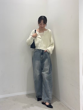 「SENSE OF PLACE by URBAN RESEARCH(センスオブプレイスバイアーバンリサーチ)の『洗濯可』ラメシャギークロップドカーディガン(カーディガン/ボレロ、ホワイト系)」を使った、ainoさん(レディース・156cm)の秋コーディネート
