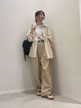 「SENSE OF PLACE by URBAN RESEARCH(センスオブプレイスバイアーバンリサーチ)の『接触冷感/速乾』シアーストライプアレンジシャツ(シャツ/ブラウス、ベージュ系)」を使った、ainoさん(レディース・156cm)の春コーディネート