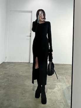 「EMODA（エモダ）のバルキープランプフィットブーツ（ブーツ）」を使った、李　相美さん（レディース・162cm）の秋コーディネート