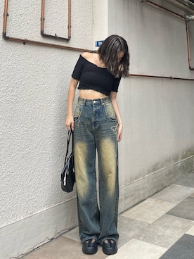 「ハイウエストパンツ」｜李　相美さん（レディース・162cm）の夏コーディネート