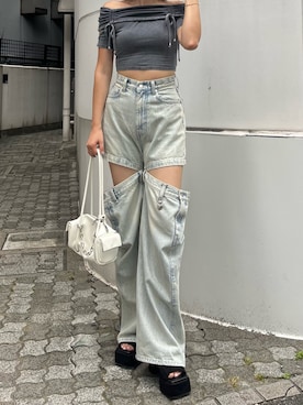 「ハイウエスト」｜「アイテム（Tシャツ/カットソー）」を使った、李　相美さん（レディース・162cm）の夏コーディネート