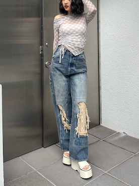 「EMODA（エモダ）のウエッジプラットフォームサンダル（サンダル、ホワイト系）」を使った、李　相美さん（レディース・162cm）の春コーディネート