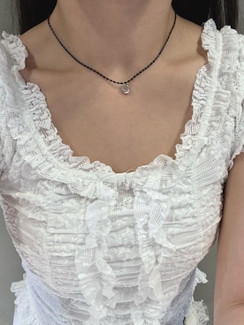 「SMELLY（スメリー）のステンレスブラックデザインチェーンネックレス（ネックレス、ブラック系）」を使った、　　Rinaさん（レディース・158cm）の夏コーディネート