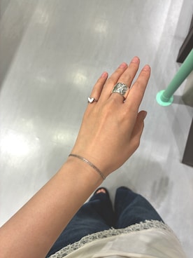 「SMELLY（スメリー）のステンレススリムチェーンレイヤードブレスレット（ブレスレット、シルバー系）」を使った、　　Rinaさん（レディース・158cm）の夏コーディネート