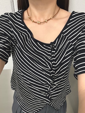 「SMELLY（スメリー）のポイントメタルコードネックレス（ネックレス、ブラウン系）」を使った、　　Rinaさん（レディース・158cm）の秋コーディネート
