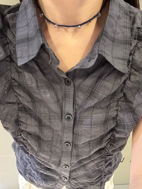「SMELLY（スメリー）のドロップビーズコードチョーカー（ネックレス、ブルー系）」を使った、　　Rinaさん（レディース・158cm）の夏コーディネート
