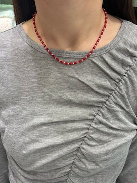 「アイテム（ネックレス、レッド系）」を使った、　　Rinaさん（レディース・158cm）の秋コーディネート