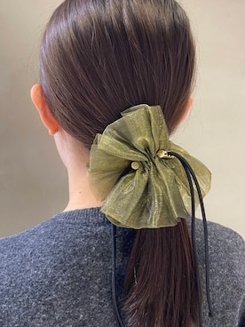 「アイテム（ヘアアクセサリー、グリーン系）」を使った、　　Rinaさん（レディース・158cm）の春コーディネート