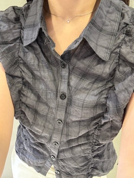 「SMELLY（スメリー）のステンレスプチビジューネックレス（ネックレス、シルバー系）」を使った、　　Rinaさん（レディース・158cm）の夏コーディネート