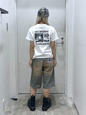 「X-girl（エックスガール）のX-girl HISTORY S/S TEE（Tシャツ/カットソー、ホワイト系）」を使った、さあやさん（レディース・154cm）の春コーディネート
