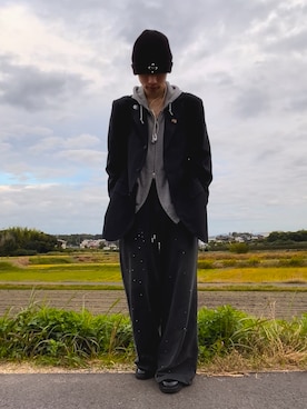 「アイテム（ニットキャップ/ビーニー）」を使った、hiromi05さん（メンズ・171cm）の秋コーディネート