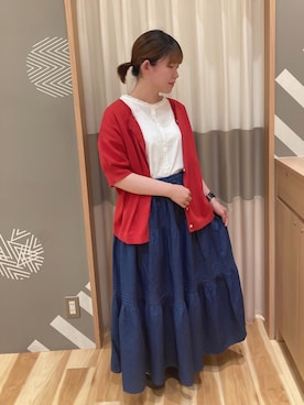「赤いカーディガン」｜ちひろさん（レディース・155cm）の夏コーディネート
