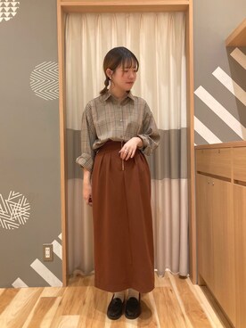「Samansa Mos2 blue（サマンサモスモスブルー）のアイテム（スカート、オレンジ系）」を使った、ちひろさん（レディース・155cm）の夏コーディネート