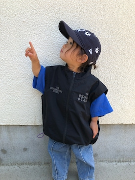 「NEW ERA（ニューエラ）のNEW ERA/ニューエラ キッズ キャップ CAP YOUTH 920 NEYYAN FLW 13327529（キャップ）」を使った、tentensyoさん（キッズ・80cm）の夏コーディネート