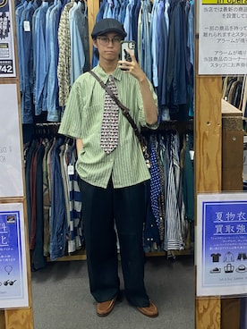 「14+（イチヨンプラス）のアイテム（ハンチング/ベレー帽）」を使った、黒瀬さん（メンズ・174cm）の夏コーディネート