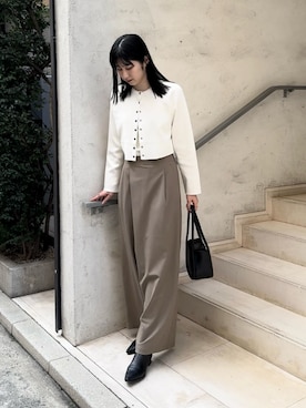 「ラップパンツ」｜「アイテム（スラックス）」を使った、moeさん（レディース・168cm）の春コーディネート