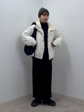 「アイテム（ニットキャップ/ビーニー、グレー系）」を使った、ｎａｒｕｍｉさん（レディース・163cm）の冬コーディネート