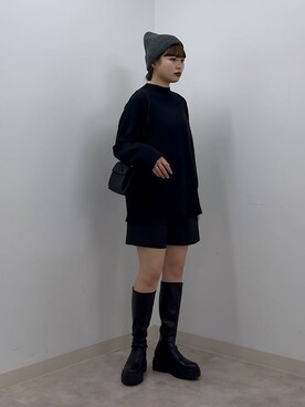 「アイテム（ニットキャップ/ビーニー、グレー系）」を使った、ｎａｒｕｍｉさん（レディース・163cm）の冬コーディネート