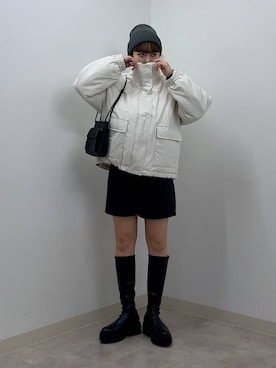 「アイテム（ニットキャップ/ビーニー、グレー系）」を使った、ｎａｒｕｍｉさん（レディース・163cm）の冬コーディネート