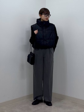 「ナチュラル」｜「アイテム（ライダースジャケット）」を使った、ｎａｒｕｍｉさん（レディース・163cm）の冬コーディネート