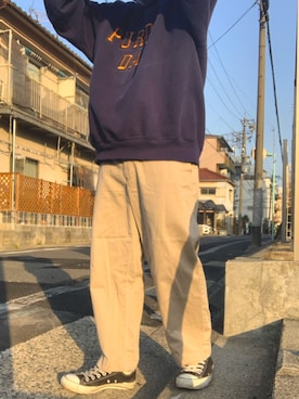 「FRUIT OF THE LOOM（フルーツオブザルーム）のアイテム（スウェット）」を使った、tmkさん（メンズ・165cm）の春コーディネート