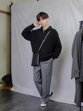 「ほめられ本命コーデ」｜「アイテム（スラックス）」を使った、みなりん(Minari)さん（メンズ・170cm）の冬コーディネート