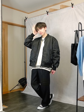 「GU（ジーユー）のアイテム（MA-1）」を使った、みなりん(Minari)さん（メンズ・170cm）の冬コーディネート