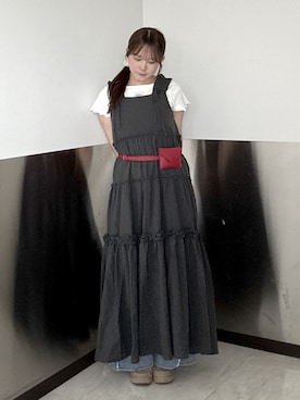 「w closet（ダブルクローゼット）の２WAYフリルドロストティアードワンピース（ワンピース、グレー系）」を使った、KANAさん（レディース・156cm）の夏コーディネート
