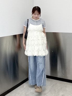 「アイテム（チュニック）」を使った、KANAさん（レディース・156cm）の夏コーディネート