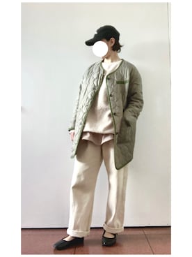 「アイボリー」｜「アイテム（ノーカラージャケット）」を使った、Coat.Iさん（レディース・152cm）の春コーディネート